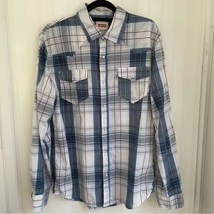 LEVI’S Men’s Long Sleeve Western Style Plaid Pearl Snaps Blue‎ White Red Size M